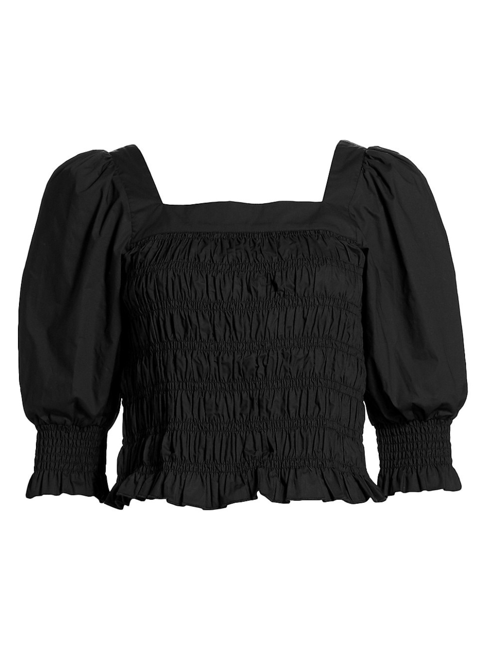 GESTUZ Black Puff Sleeve Smocked Square-Neck Top